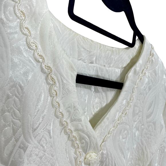 Vintage 90s Handmade Cream Floral Jacquard Blazer Jacket XL - Picture 8 of 12